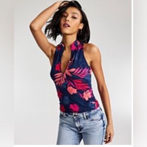 Guess Sleeveless Mock Top, Floral Nirvana Print, Size XS NWT